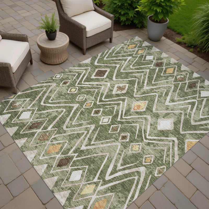 8' X 10' Olive Green And Brown Geometric Washable Indoor Outdoor Area Rug Homeroots Outdoor