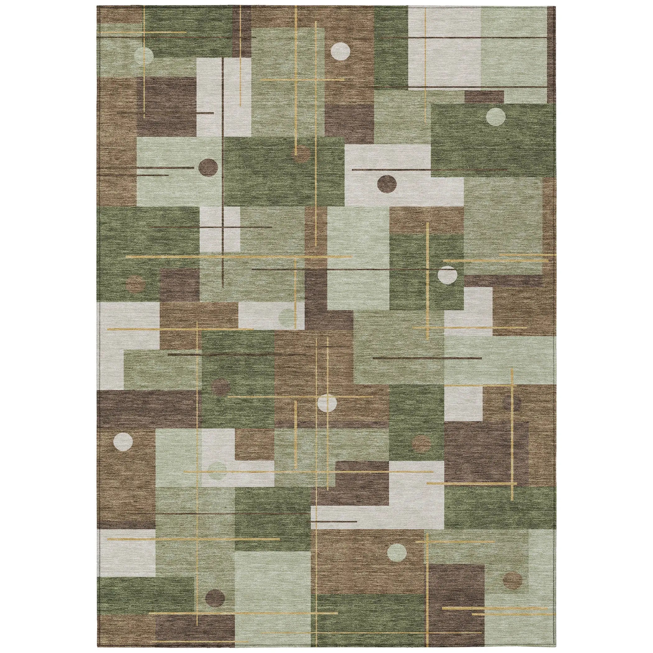 8' X 10' Olive Green And Brown Geometric Washable Indoor Outdoor Area Rug Homeroots Outdoor