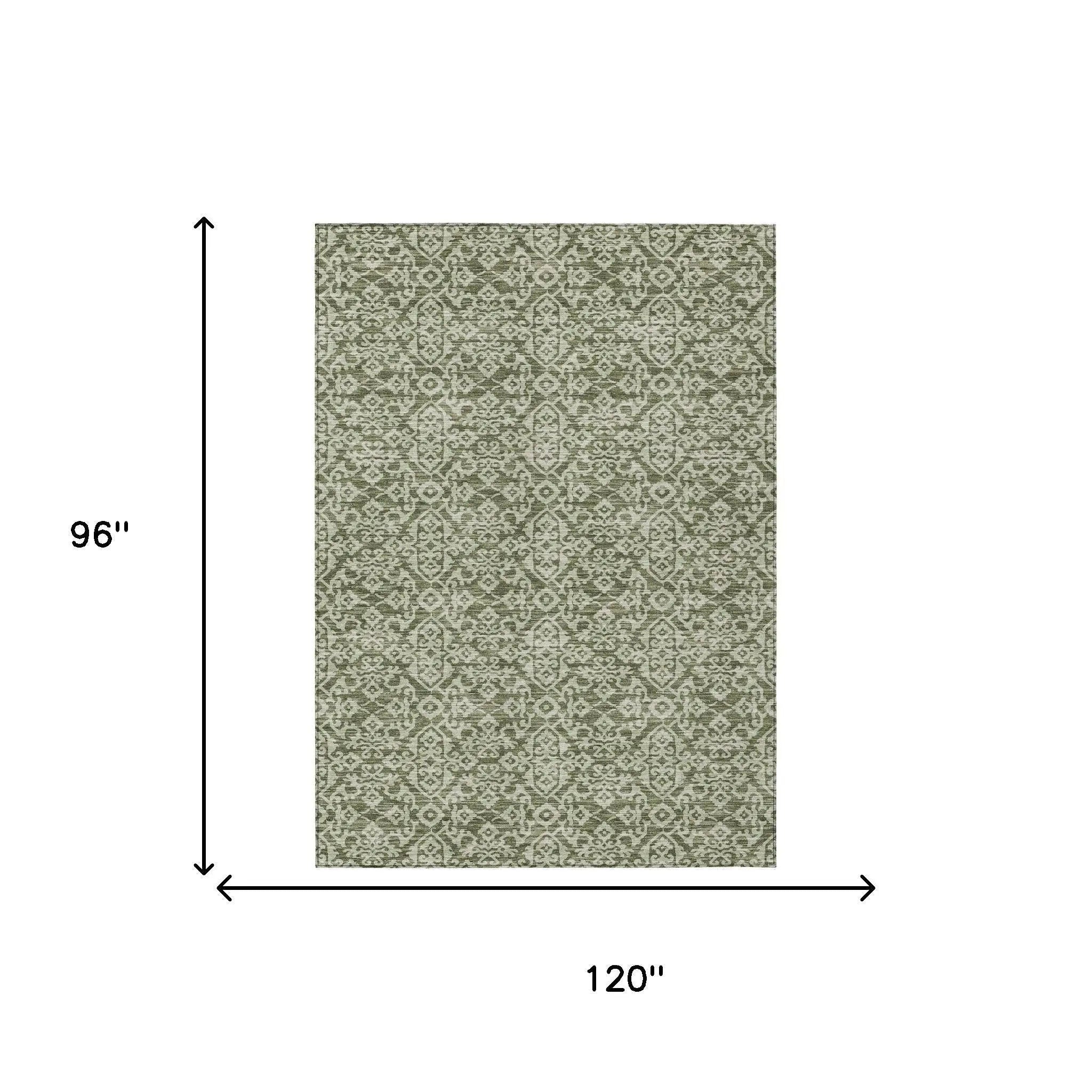 8' X 10' Olive Green And Brown Oriental Washable Indoor Outdoor Area Rug Homeroots Outdoor