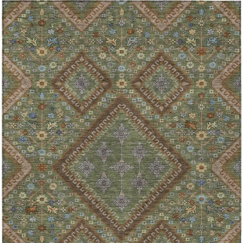 8' X 10' Olive Green And Chocolate Medallion Washable Indoor Outdoor Area Rug Homeroots Outdoor