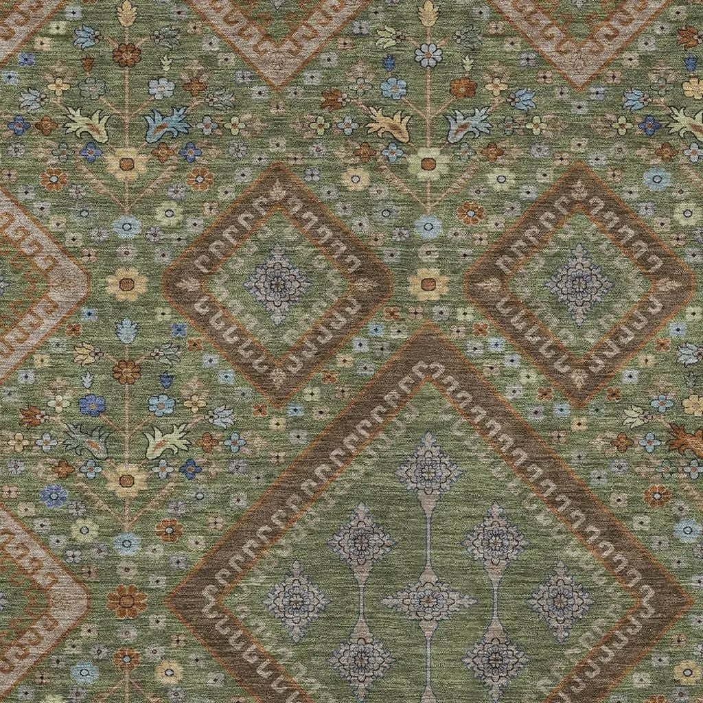 8' X 10' Olive Green And Chocolate Medallion Washable Indoor Outdoor Area Rug Homeroots Outdoor