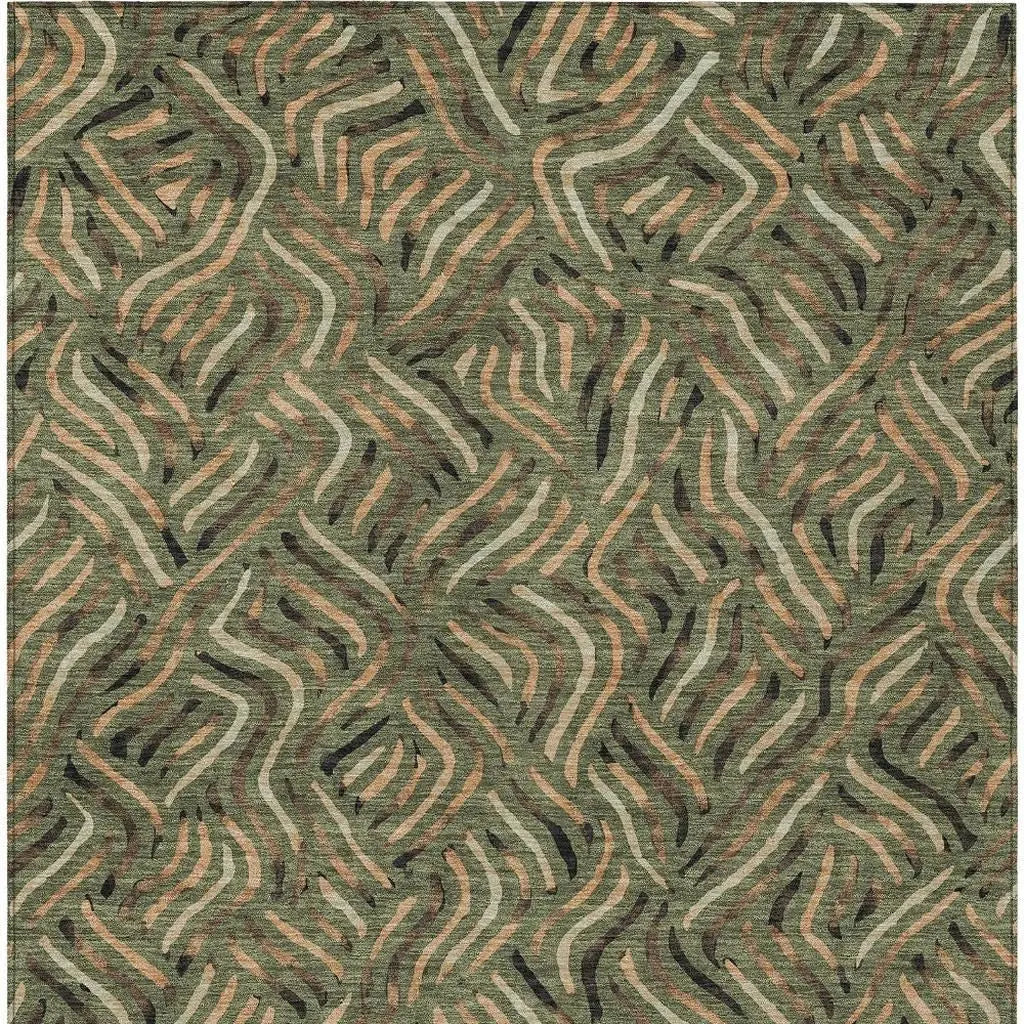 8' X 10' Olive Green And Copper Abstract Washable Indoor Outdoor Area Rug Homeroots Outdoor
