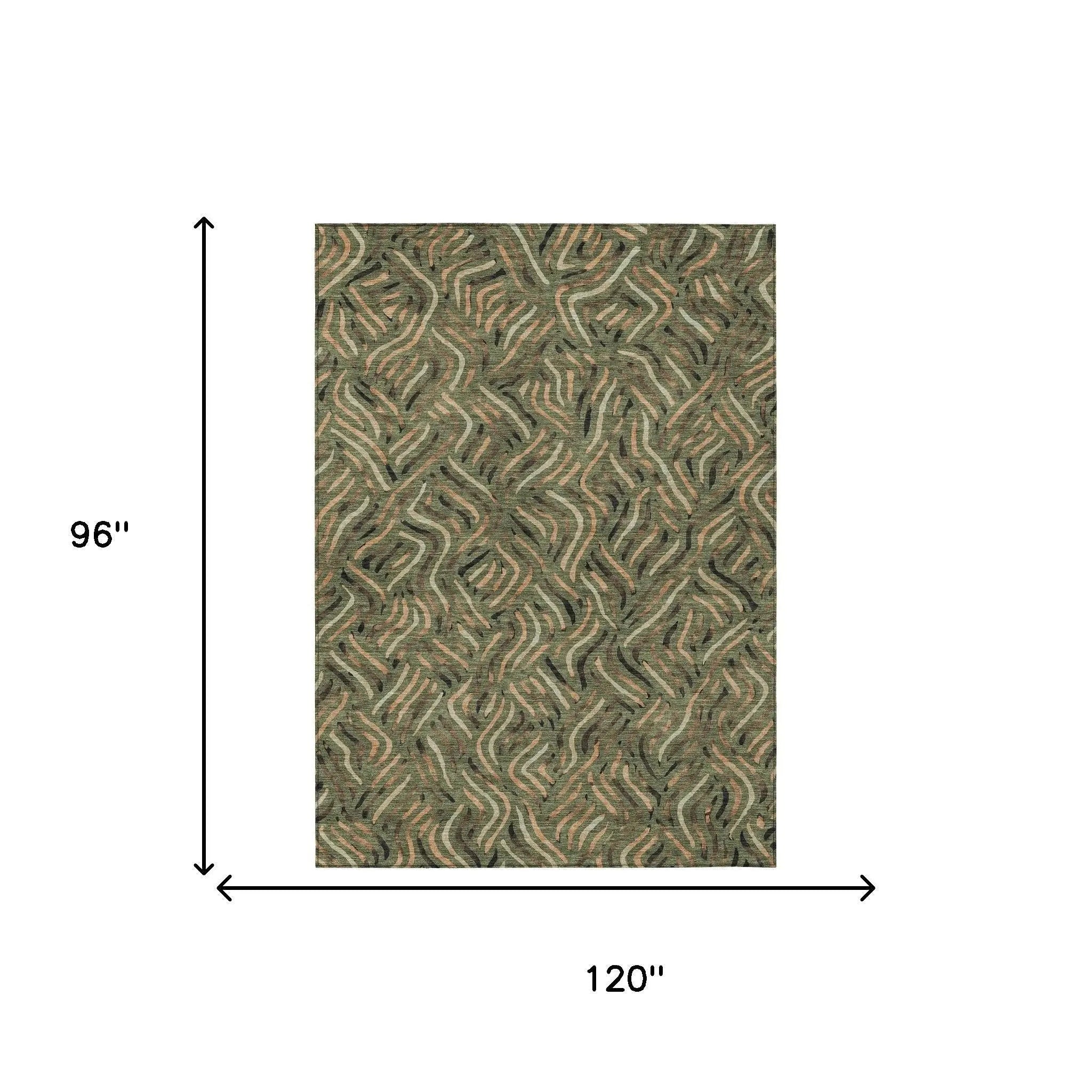 8' X 10' Olive Green And Copper Abstract Washable Indoor Outdoor Area Rug Homeroots Outdoor