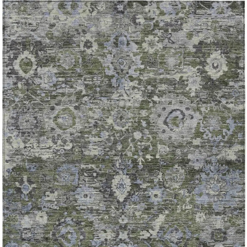 8' X 10' Olive Green And Denim Blue Floral Washable Indoor Outdoor Area Rug Homeroots Outdoor