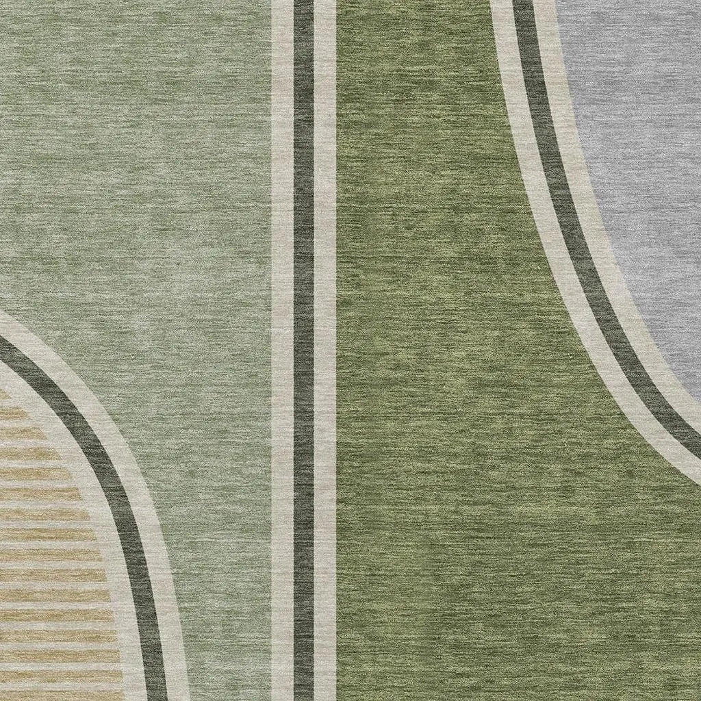 8' X 10' Olive Green And Fern Green Geometric Washable Indoor Outdoor Area Rug Homeroots Outdoor