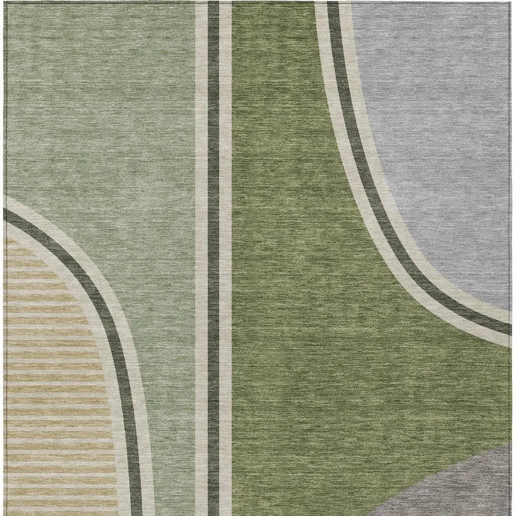 8' X 10' Olive Green And Fern Green Geometric Washable Indoor Outdoor Area Rug Homeroots Outdoor