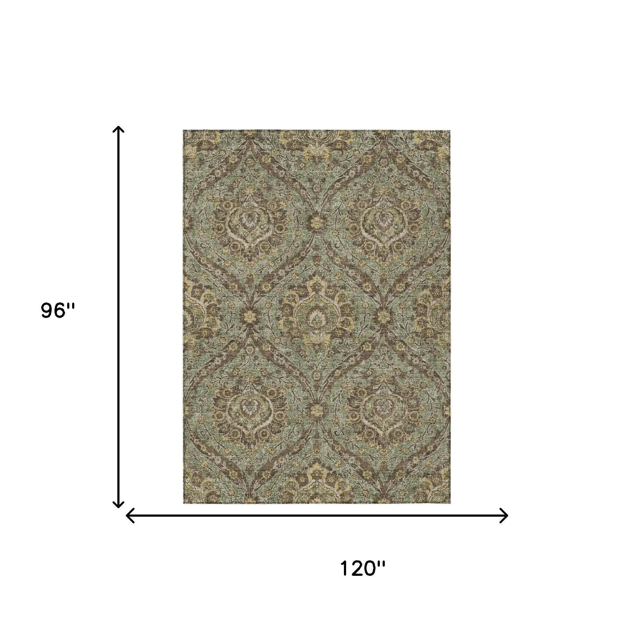 8' X 10' Olive Green And Granite Gray Floral Washable Indoor Outdoor Area Rug Homeroots Outdoor