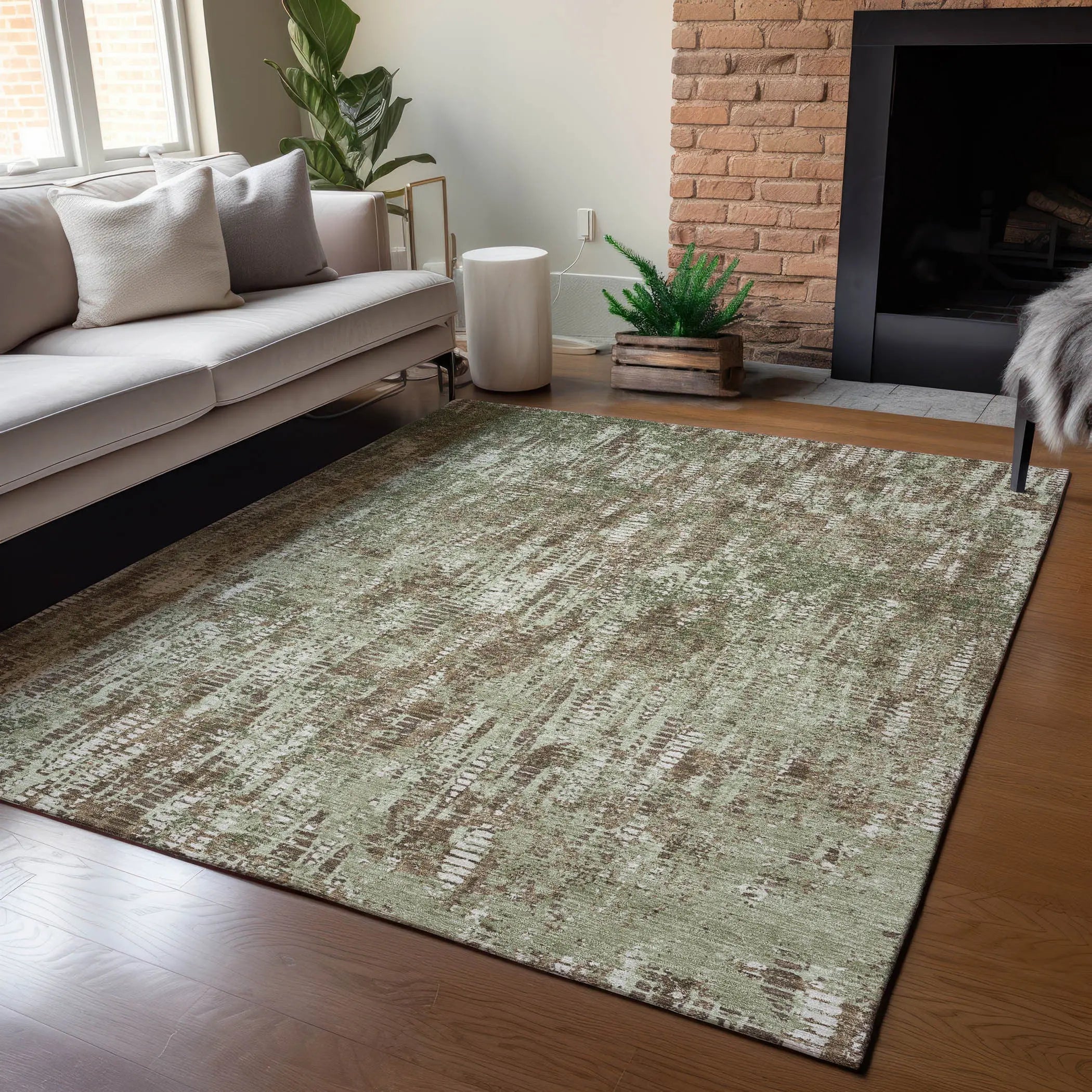 8' X 10' Olive Green And Graphite Abstract Washable Indoor Outdoor Area Rug Homeroots Outdoor