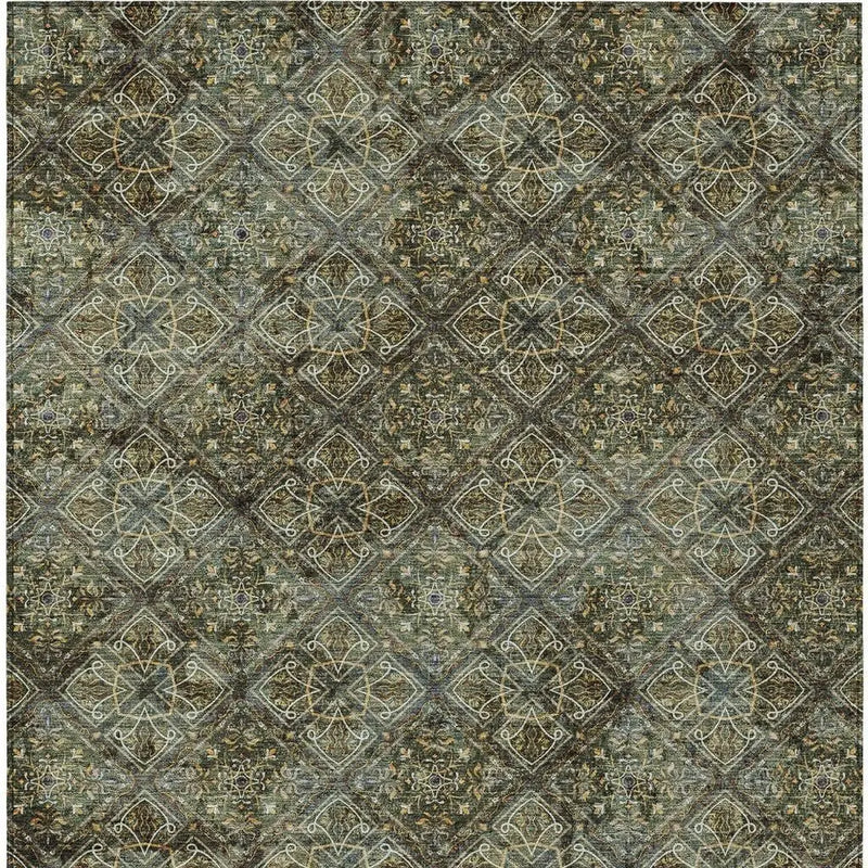 8' X 10' Olive Green And Graphite Geometric Washable Indoor Outdoor Area Rug Homeroots Outdoor