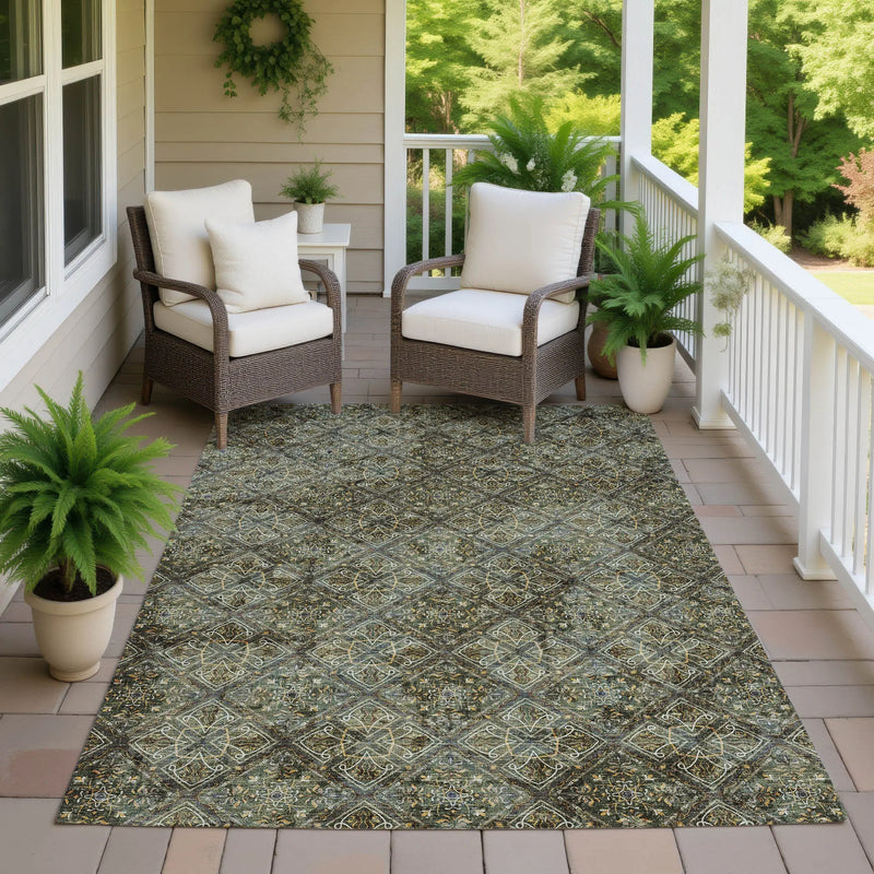8' X 10' Olive Green And Graphite Geometric Washable Indoor Outdoor Area Rug Homeroots Outdoor