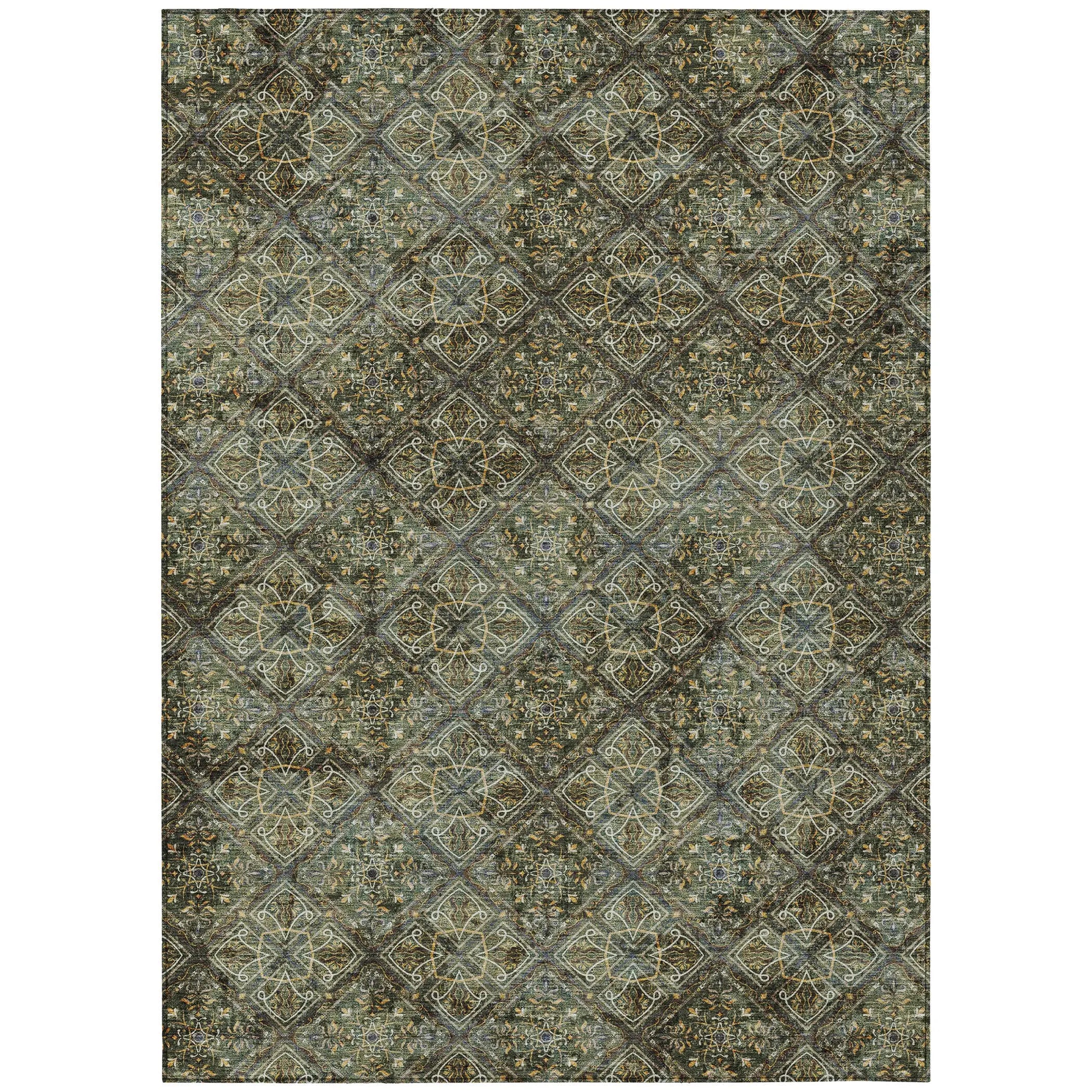 8' X 10' Olive Green And Graphite Geometric Washable Indoor Outdoor Area Rug Homeroots Outdoor