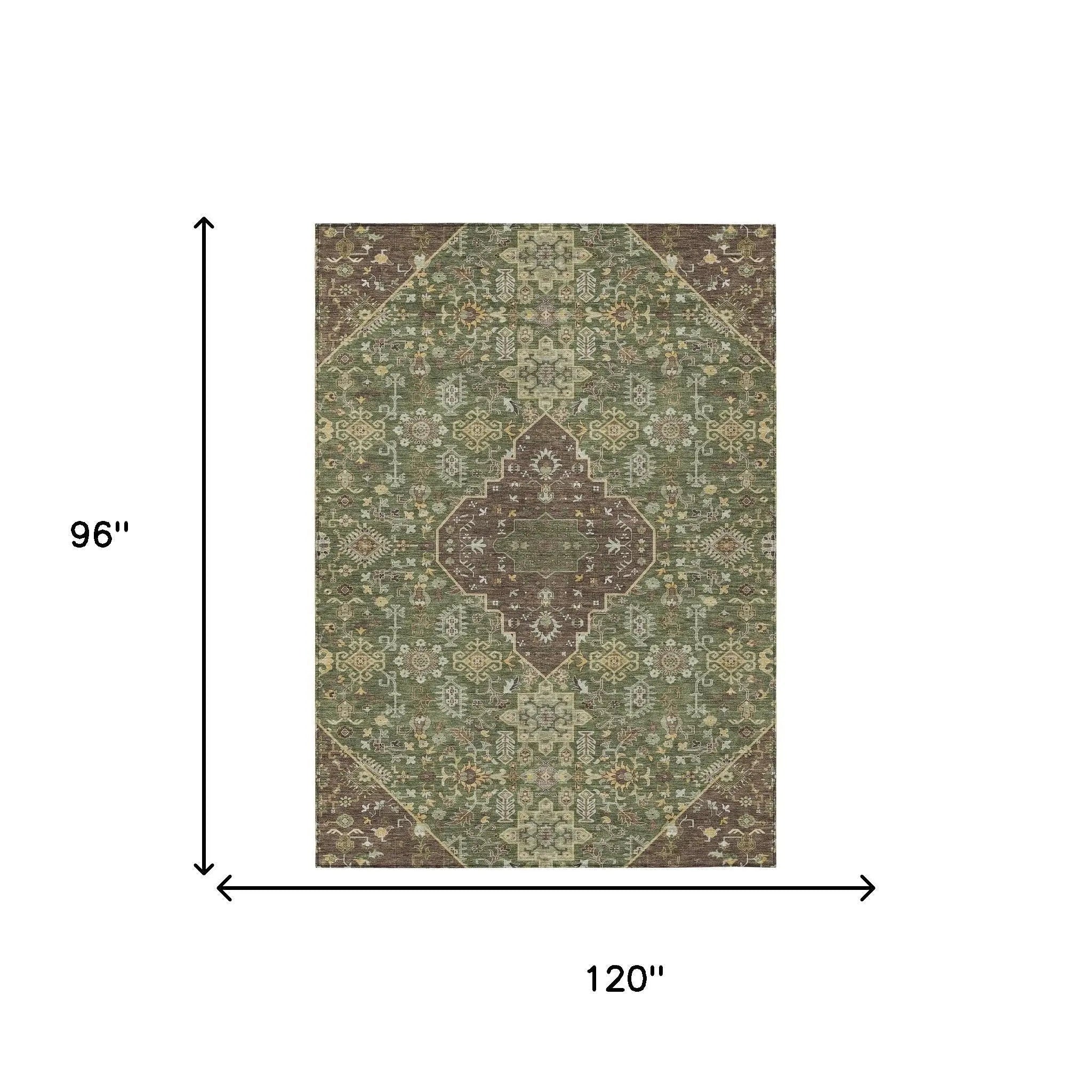 8' X 10' Olive Green And Gray Medallion Washable Indoor Outdoor Area Rug Homeroots Outdoor