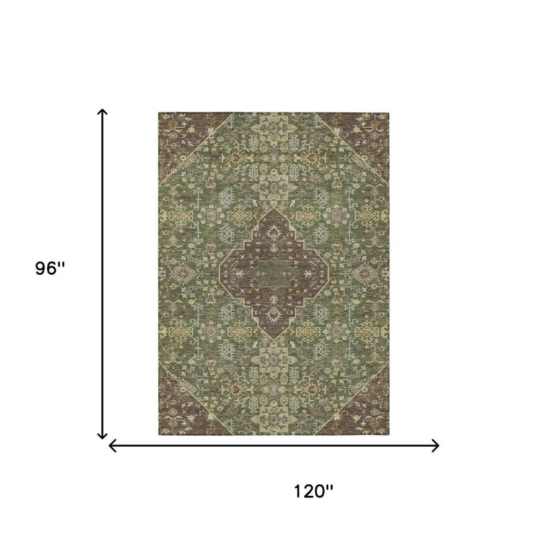 8' X 10' Olive Green And Gray Medallion Washable Indoor Outdoor Area Rug Homeroots Outdoor