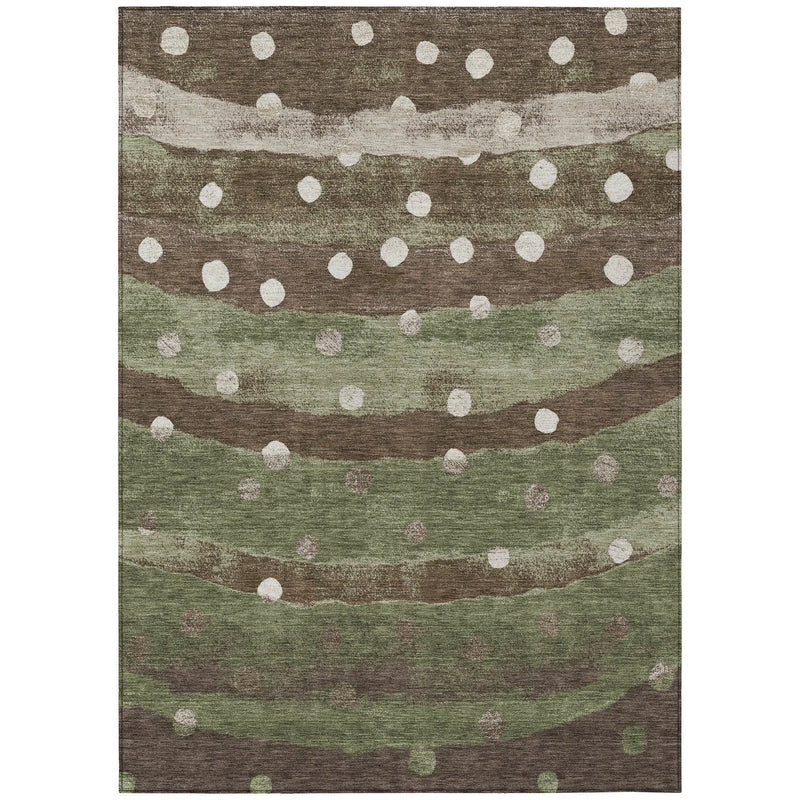 8' X 10' Olive Green And Gray Striped Washable Indoor Outdoor Area Rug Homeroots Outdoor