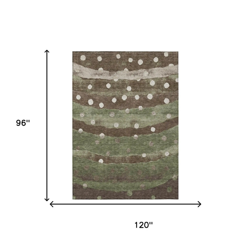 8' X 10' Olive Green And Gray Striped Washable Indoor Outdoor Area Rug Homeroots Outdoor