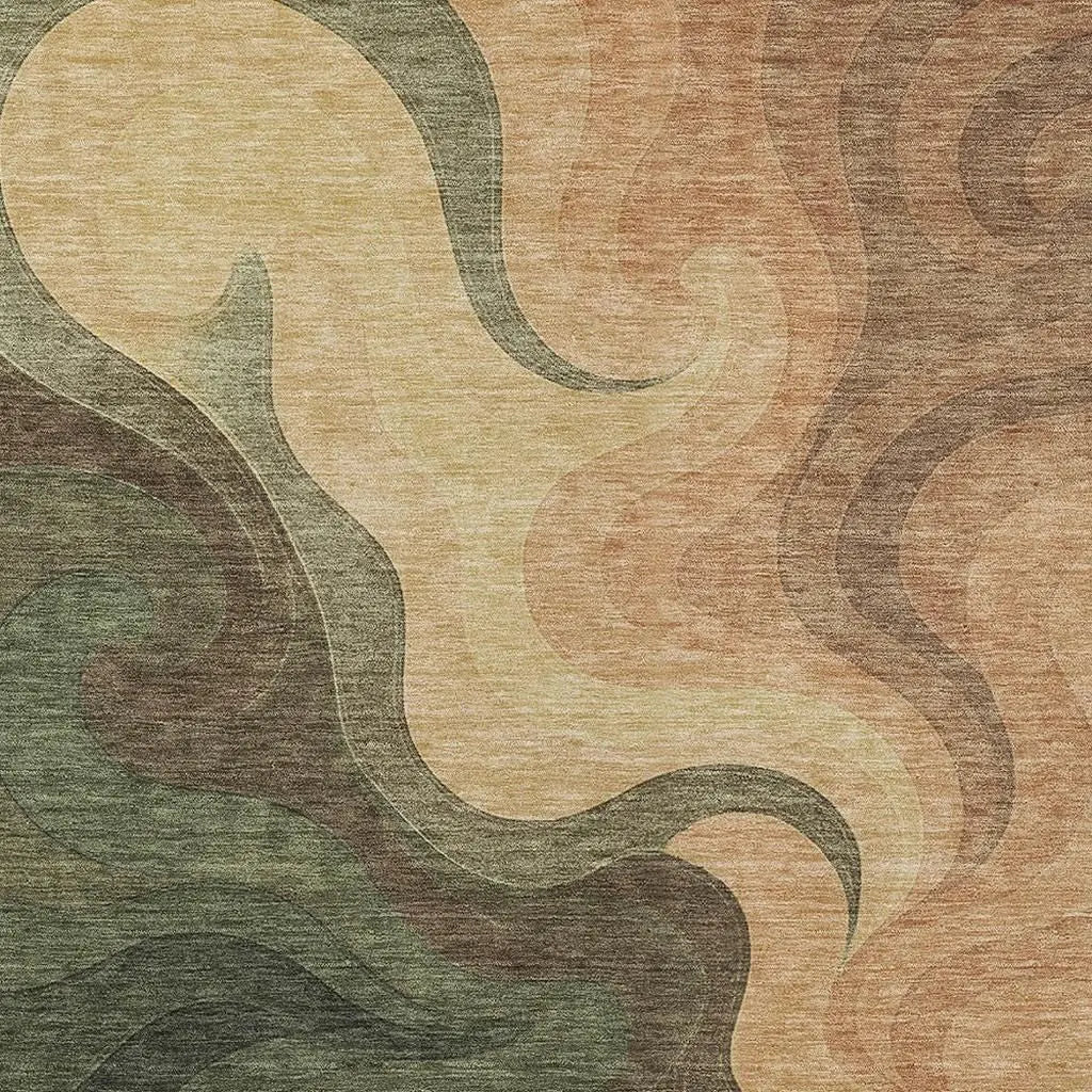 8' X 10' Olive Green And Green Abstract Washable Indoor Outdoor Area Rug Homeroots Outdoor