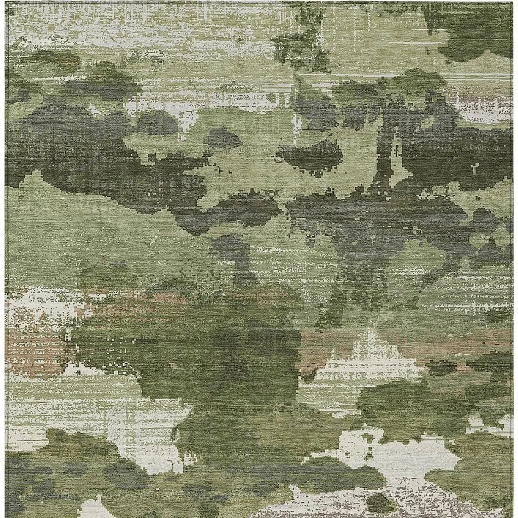 8' X 10' Olive Green And Green Abstract Washable Indoor Outdoor Area Rug Homeroots Outdoor