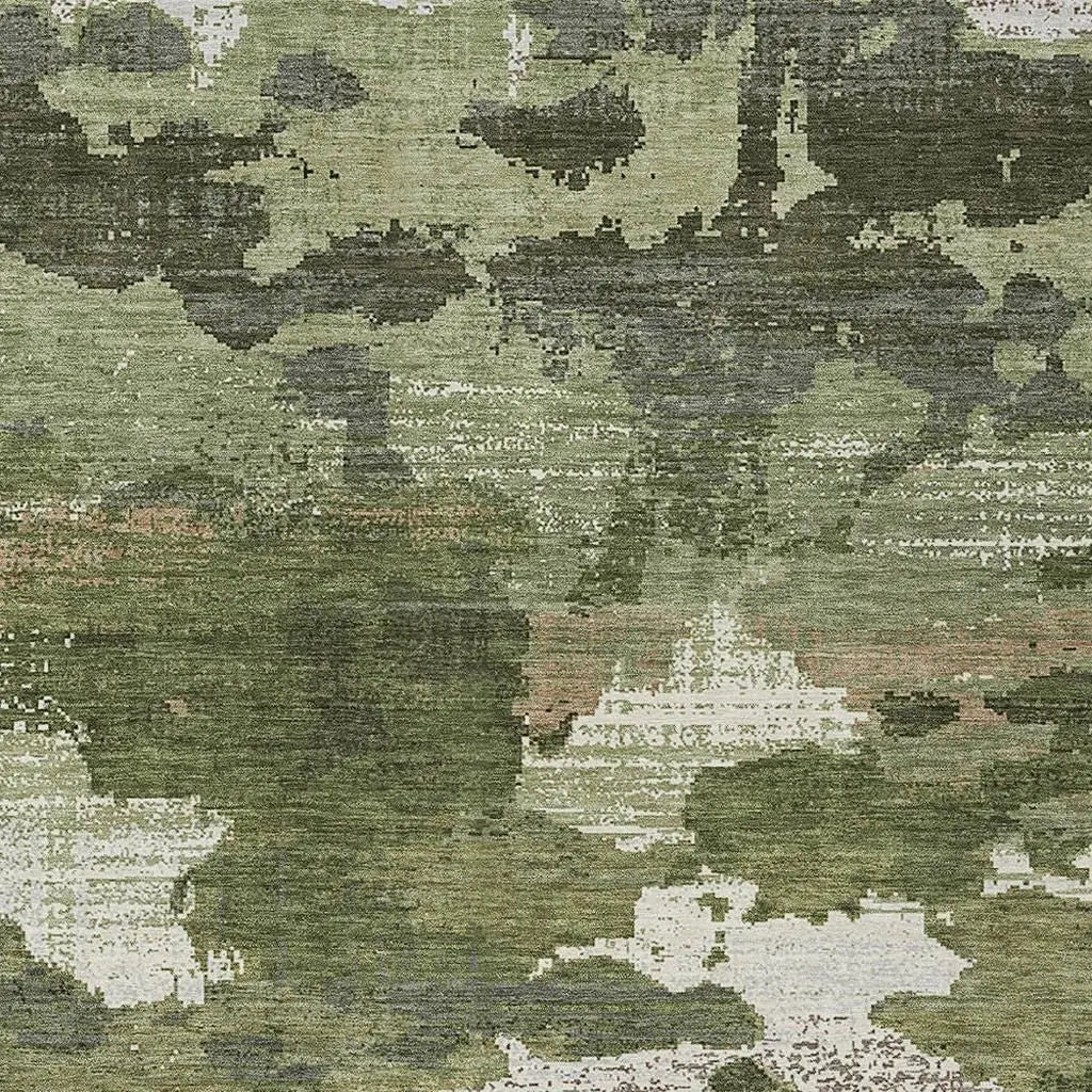 8' X 10' Olive Green And Green Abstract Washable Indoor Outdoor Area Rug Homeroots Outdoor