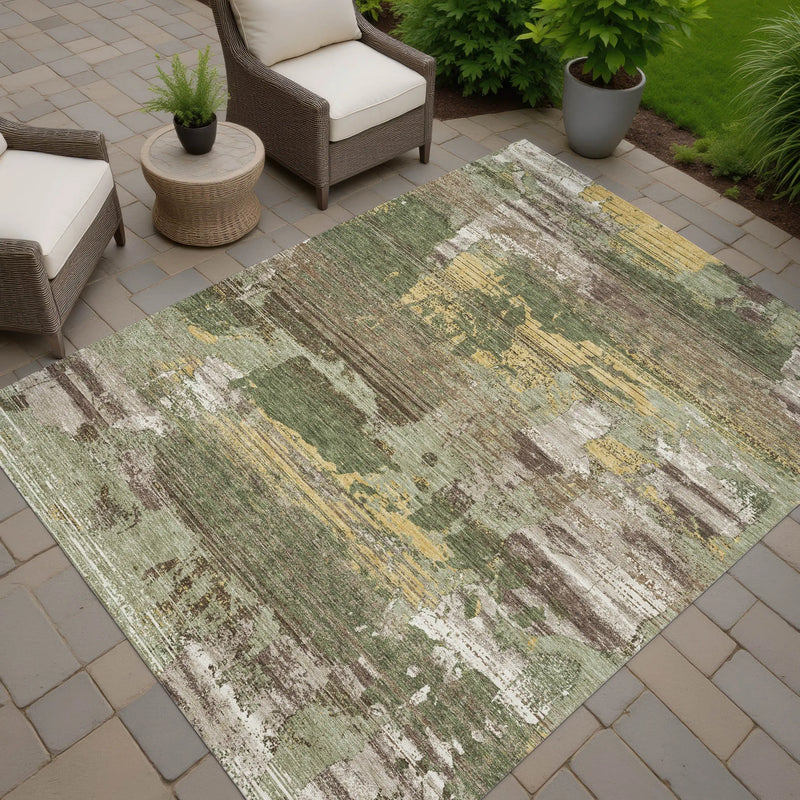 8' X 10' Olive Green And Green Abstract Washable Indoor Outdoor Area Rug Homeroots Outdoor
