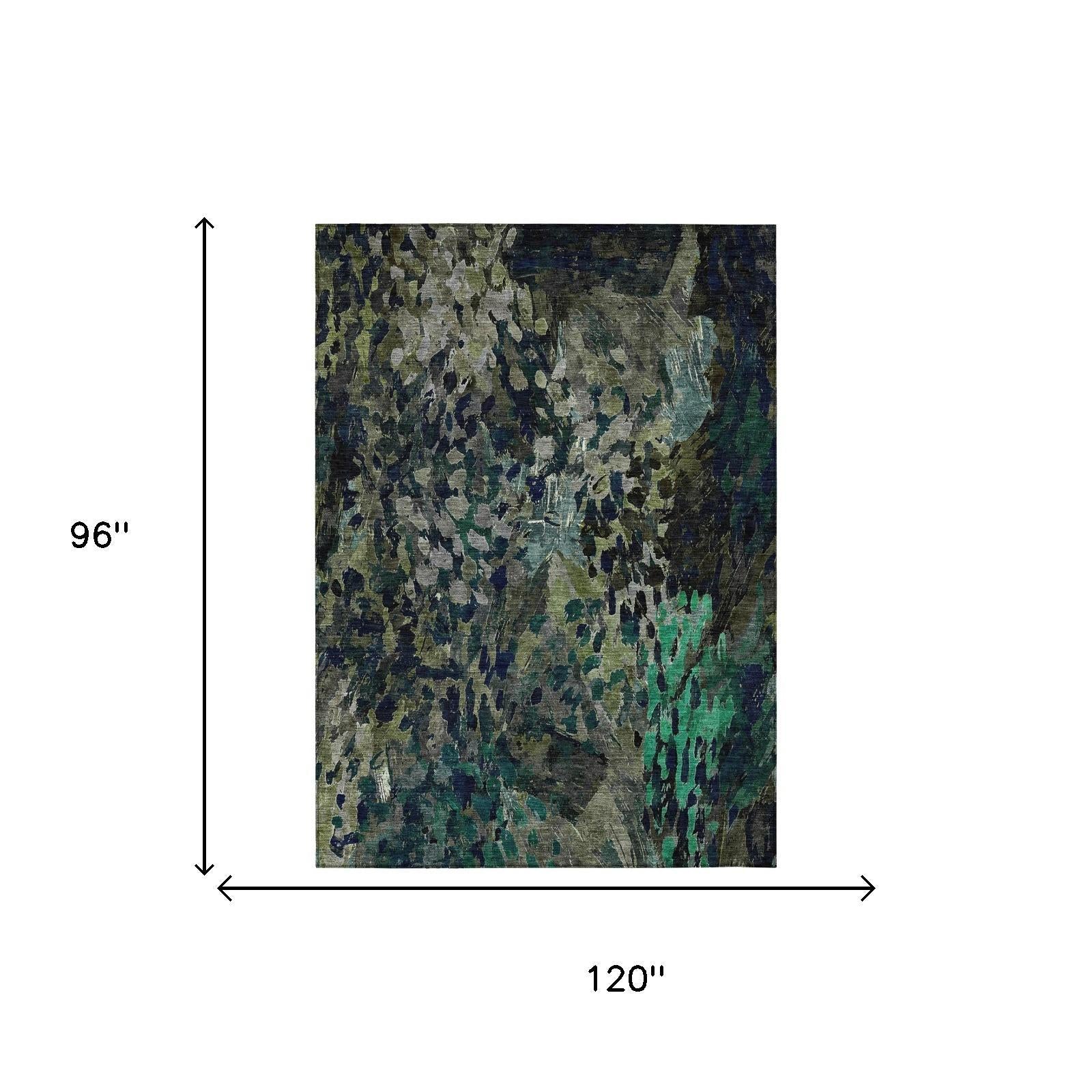 8' X 10' Olive Green And Green Abstract Washable Indoor Outdoor Area Rug Homeroots Outdoor
