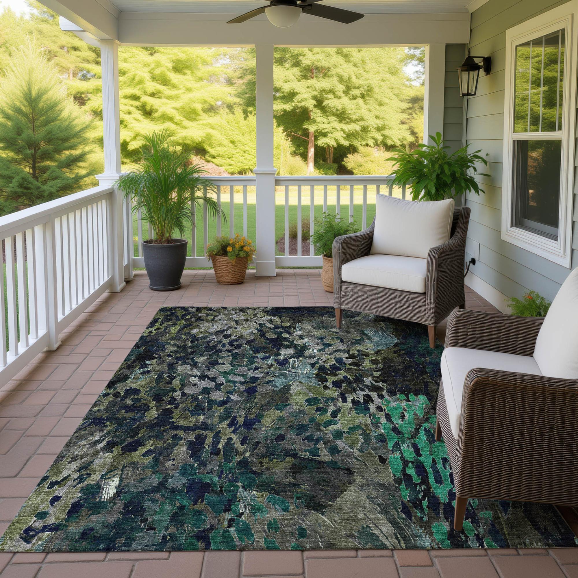 8' X 10' Olive Green And Green Abstract Washable Indoor Outdoor Area Rug Homeroots Outdoor