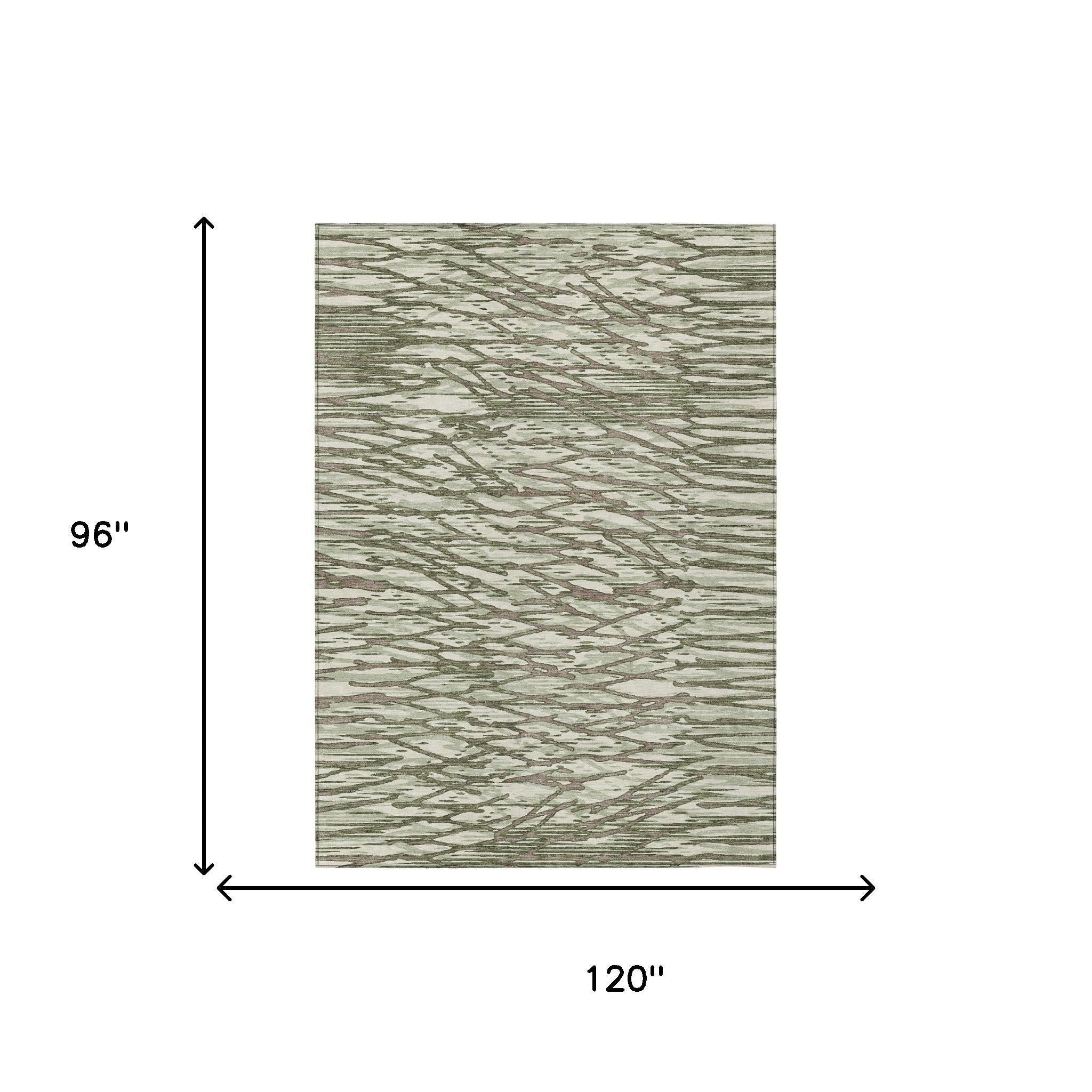 8' X 10' Olive Green And Green Abstract Washable Indoor Outdoor Area Rug Homeroots Outdoor