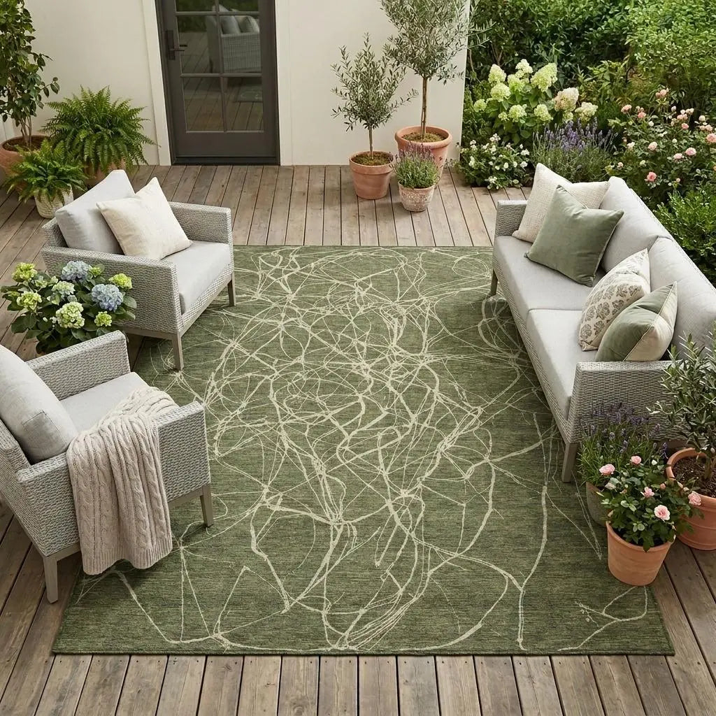 8' X 10' Olive Green And Green Abstract Washable Indoor Outdoor Area Rug Homeroots Outdoor
