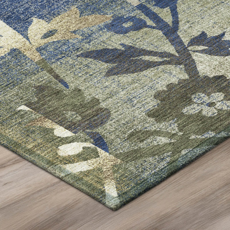 8' X 10' Olive Green And Green Botanical Leaves Washable Indoor Outdoor Area Rug Homeroots Outdoor