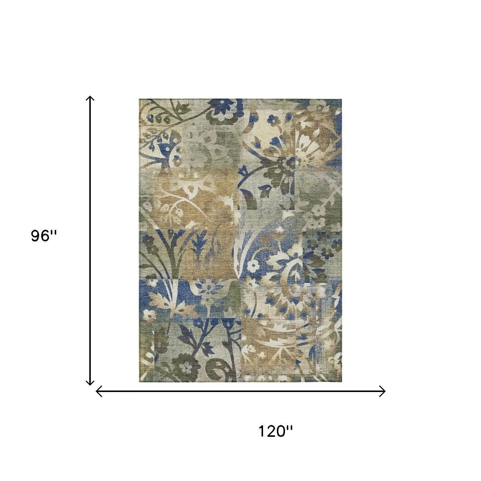 8' X 10' Olive Green And Green Botanical Leaves Washable Indoor Outdoor Area Rug Homeroots Outdoor