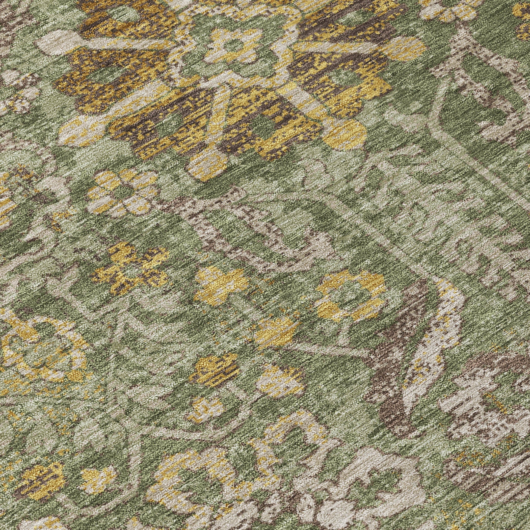 8' X 10' Olive Green And Green Damask Washable Indoor Outdoor Area Rug Homeroots Outdoor