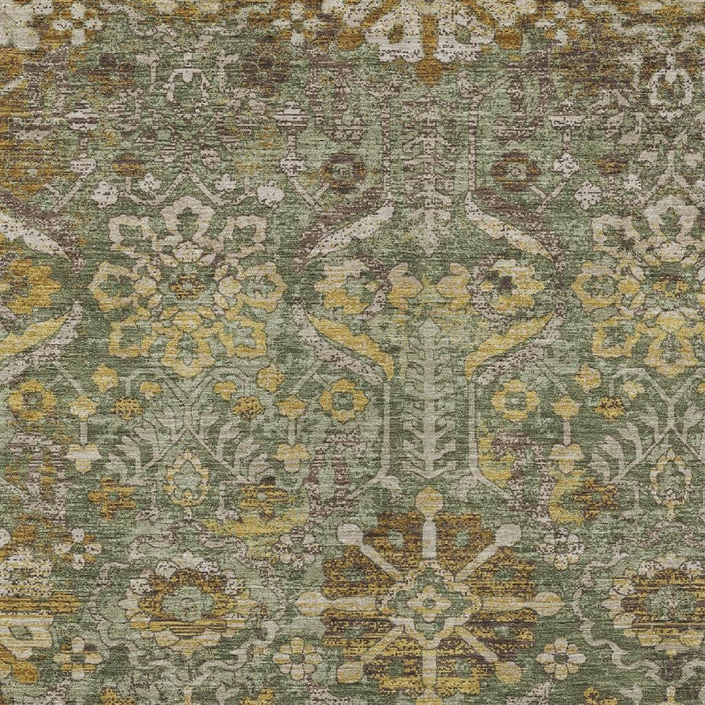 8' X 10' Olive Green And Green Damask Washable Indoor Outdoor Area Rug Homeroots Outdoor