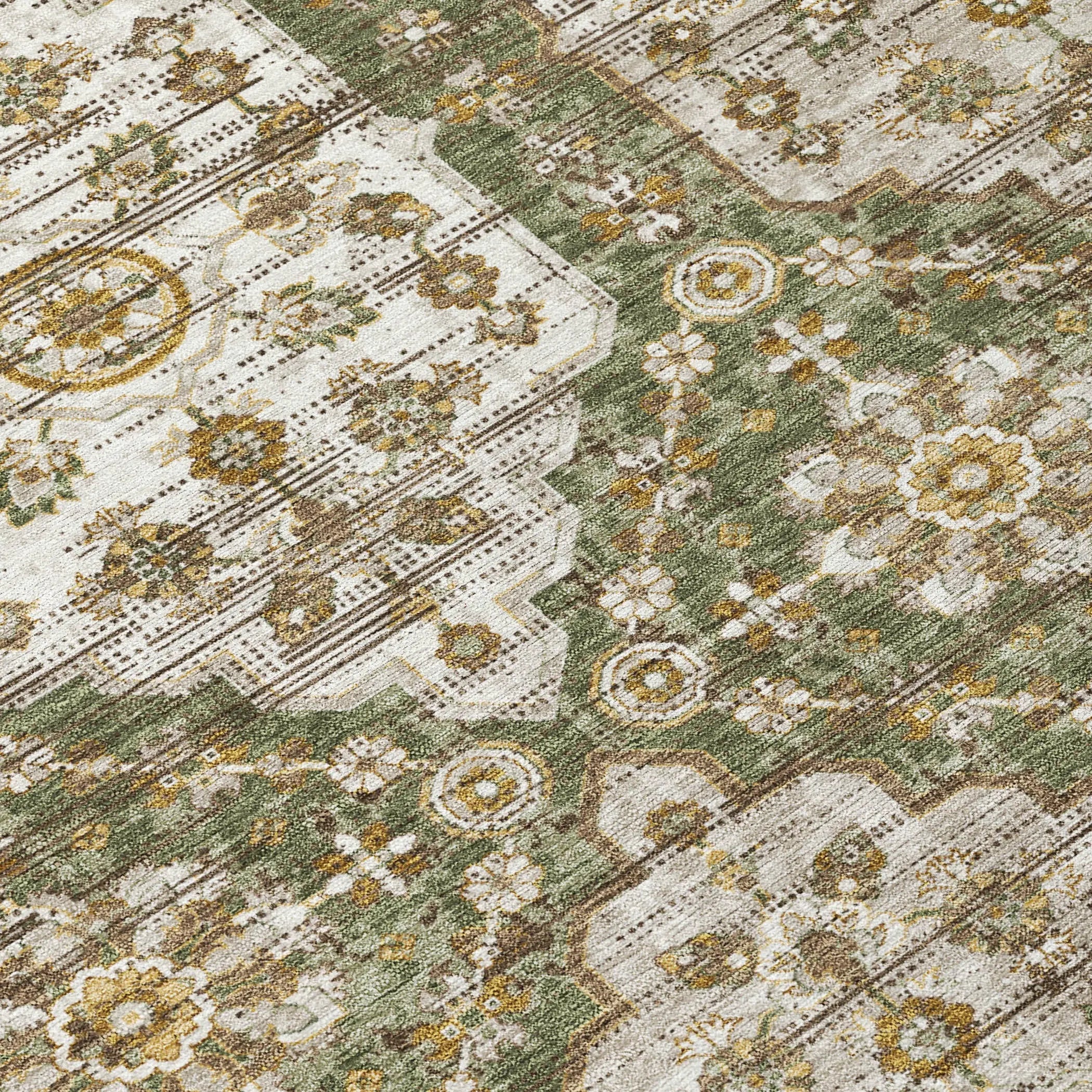 8' X 10' Olive Green And Green Damask Washable Indoor Outdoor Area Rug Homeroots Outdoor