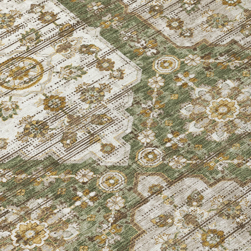 8' X 10' Olive Green And Green Damask Washable Indoor Outdoor Area Rug Homeroots Outdoor