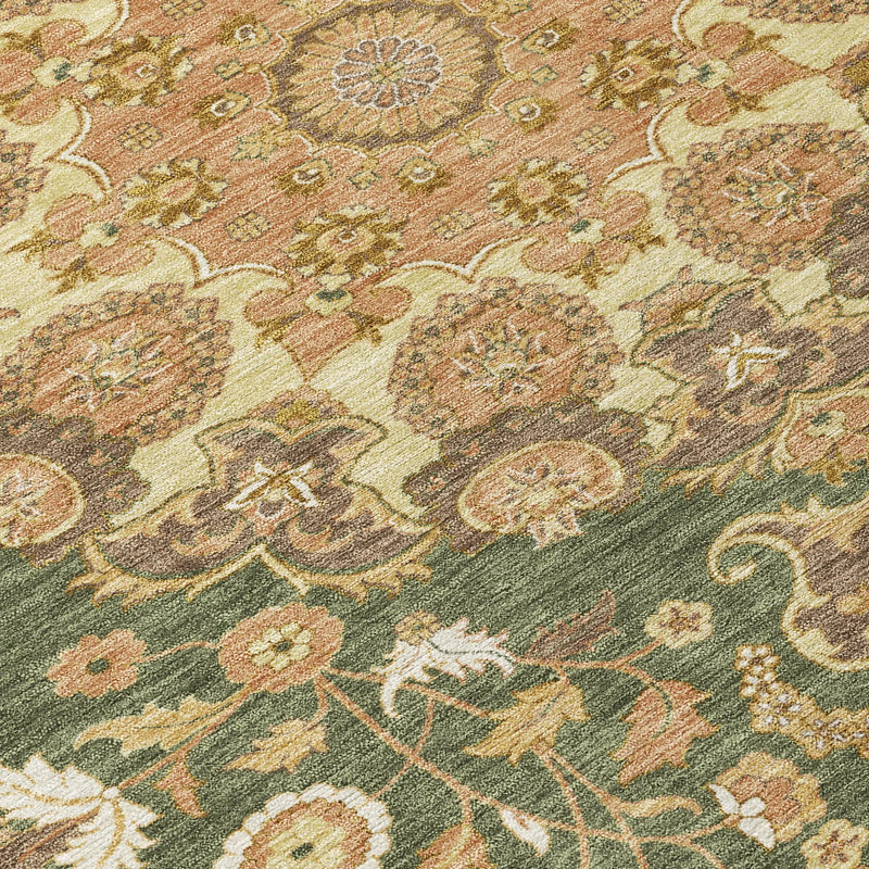 8' X 10' Olive Green And Green Damask Washable Indoor Outdoor Area Rug Homeroots Outdoor