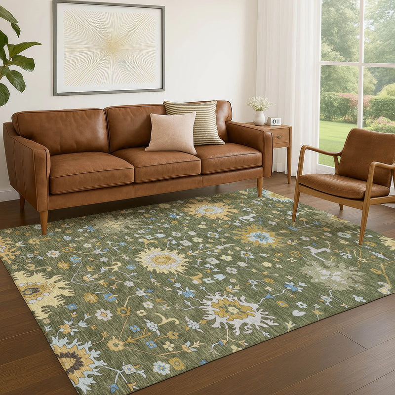 8' X 10' Olive Green And Green Faux Bois Washable Indoor Outdoor Area Rug Homeroots Outdoor