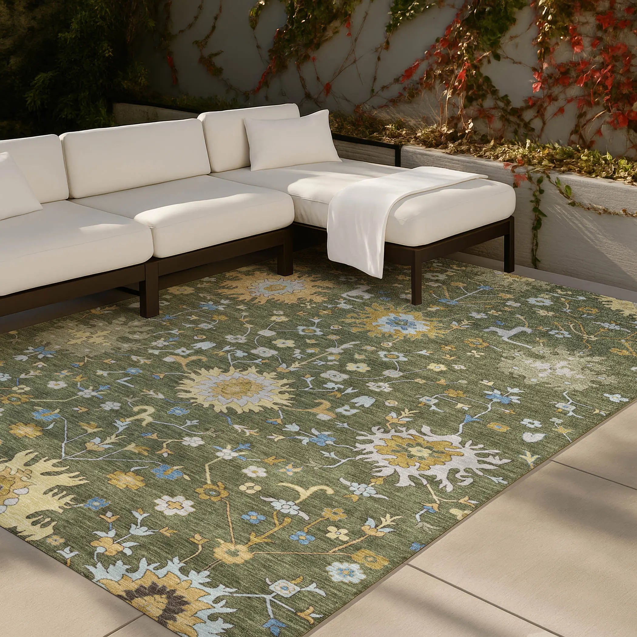 8' X 10' Olive Green And Green Faux Bois Washable Indoor Outdoor Area Rug Homeroots Outdoor