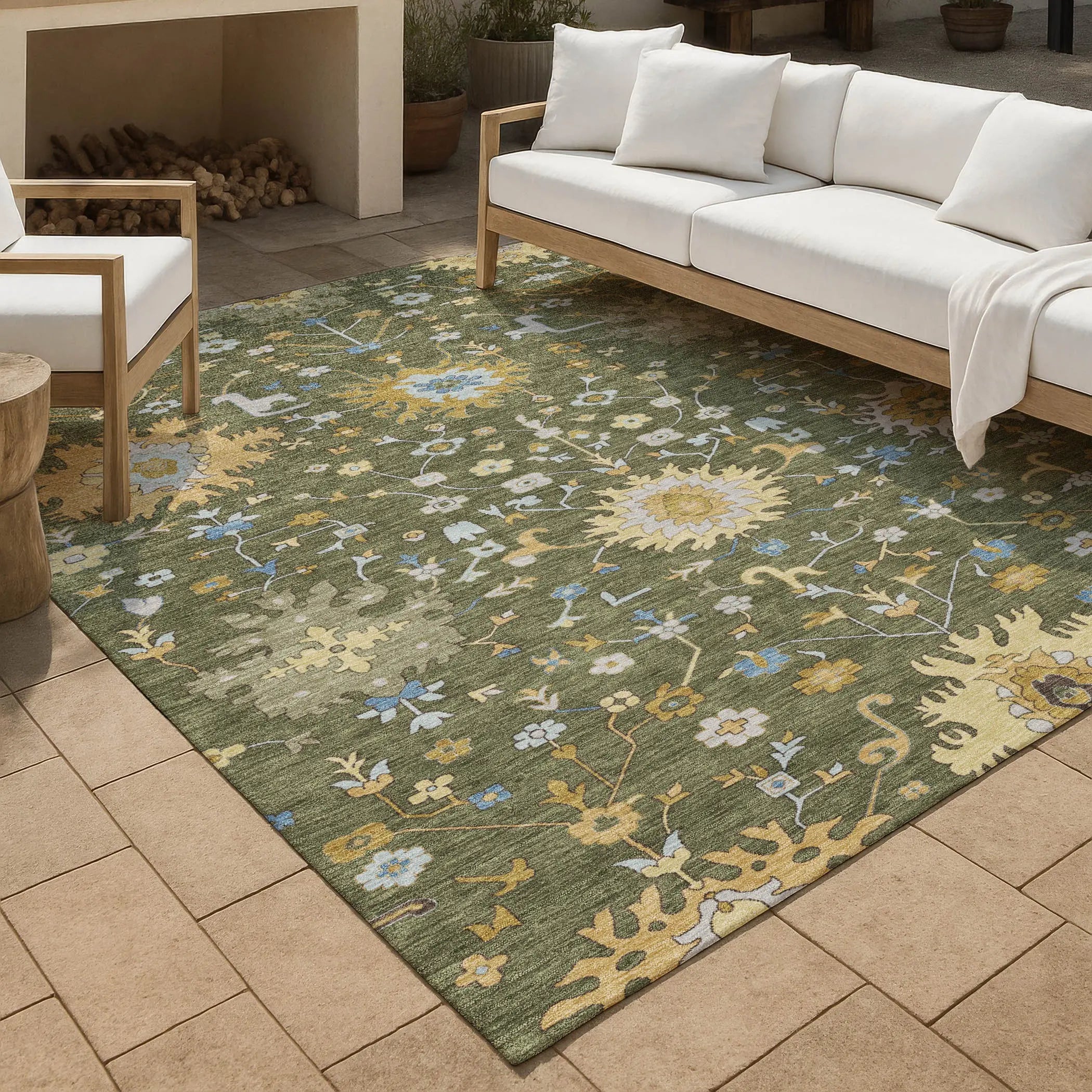 8' X 10' Olive Green And Green Faux Bois Washable Indoor Outdoor Area Rug Homeroots Outdoor