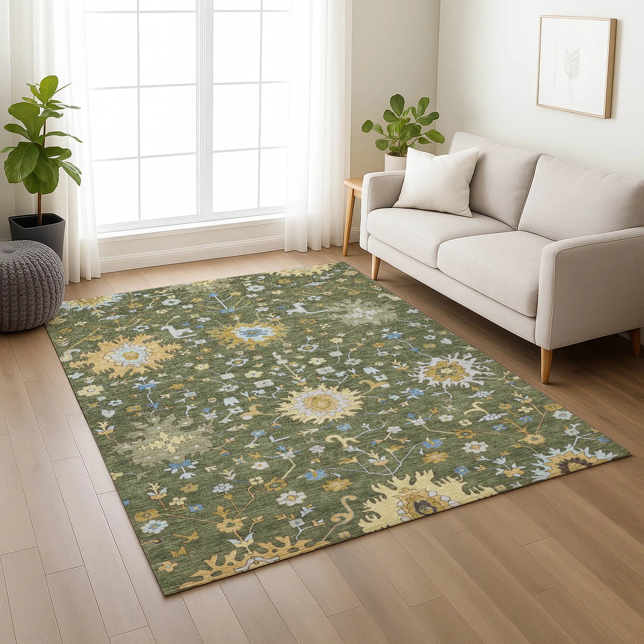 8' X 10' Olive Green And Green Faux Bois Washable Indoor Outdoor Area Rug Homeroots Outdoor