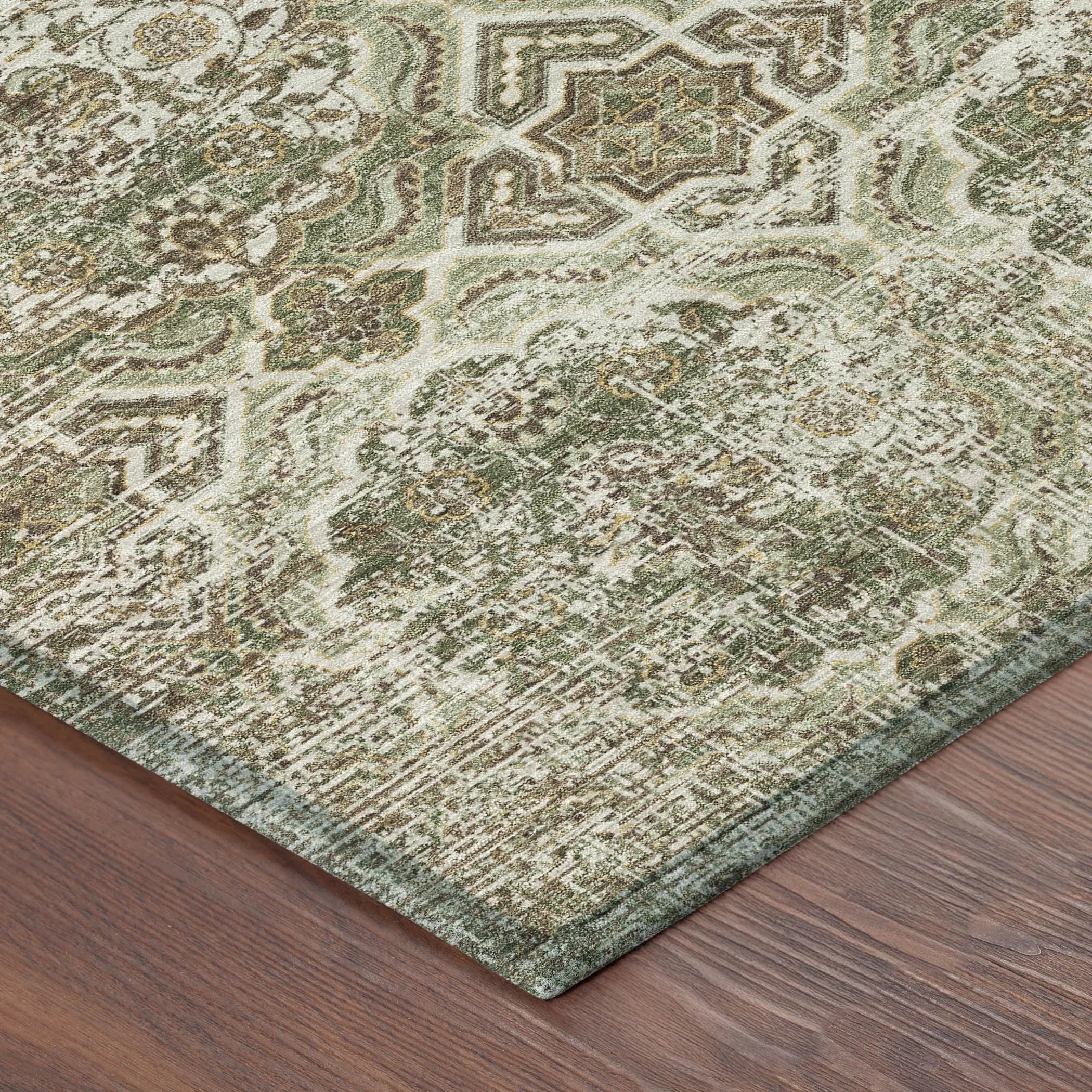 8' X 10' Olive Green And Green Floral Washable Indoor Outdoor Area Rug Homeroots Outdoor