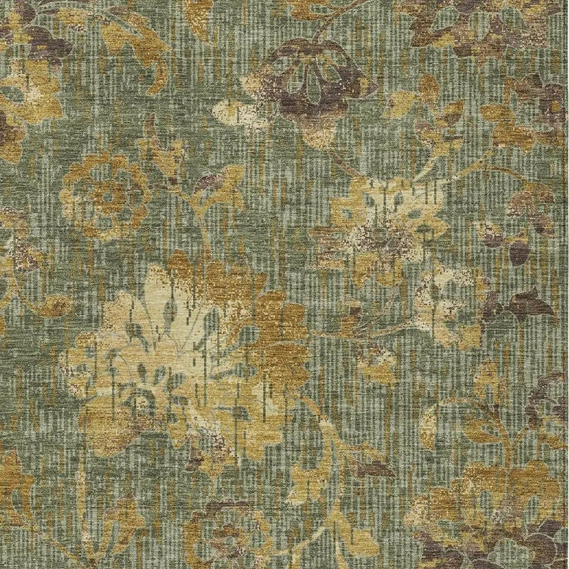 8' X 10' Olive Green And Green Floral Washable Indoor Outdoor Area Rug Homeroots Outdoor