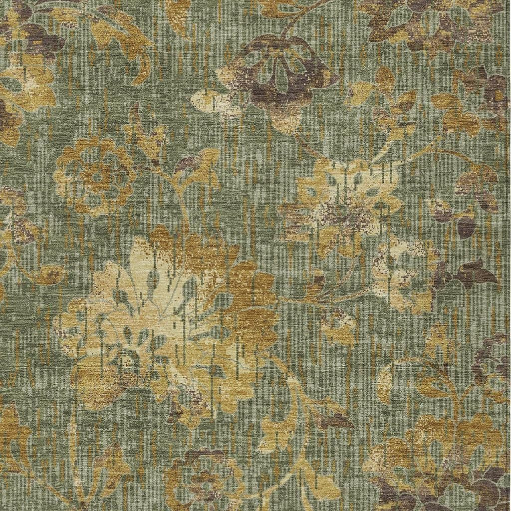 8' X 10' Olive Green And Green Floral Washable Indoor Outdoor Area Rug Homeroots Outdoor