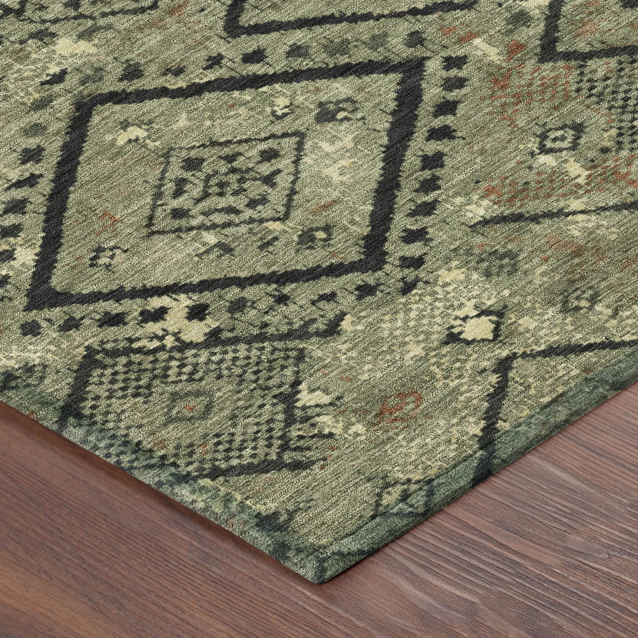8' X 10' Olive Green And Green Geometric Washable Indoor Outdoor Area Rug Homeroots Outdoor