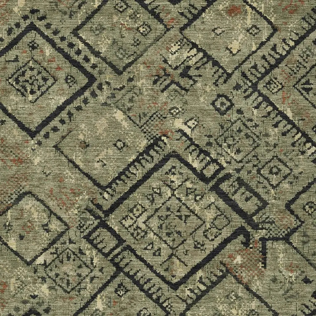 8' X 10' Olive Green And Green Geometric Washable Indoor Outdoor Area Rug Homeroots Outdoor
