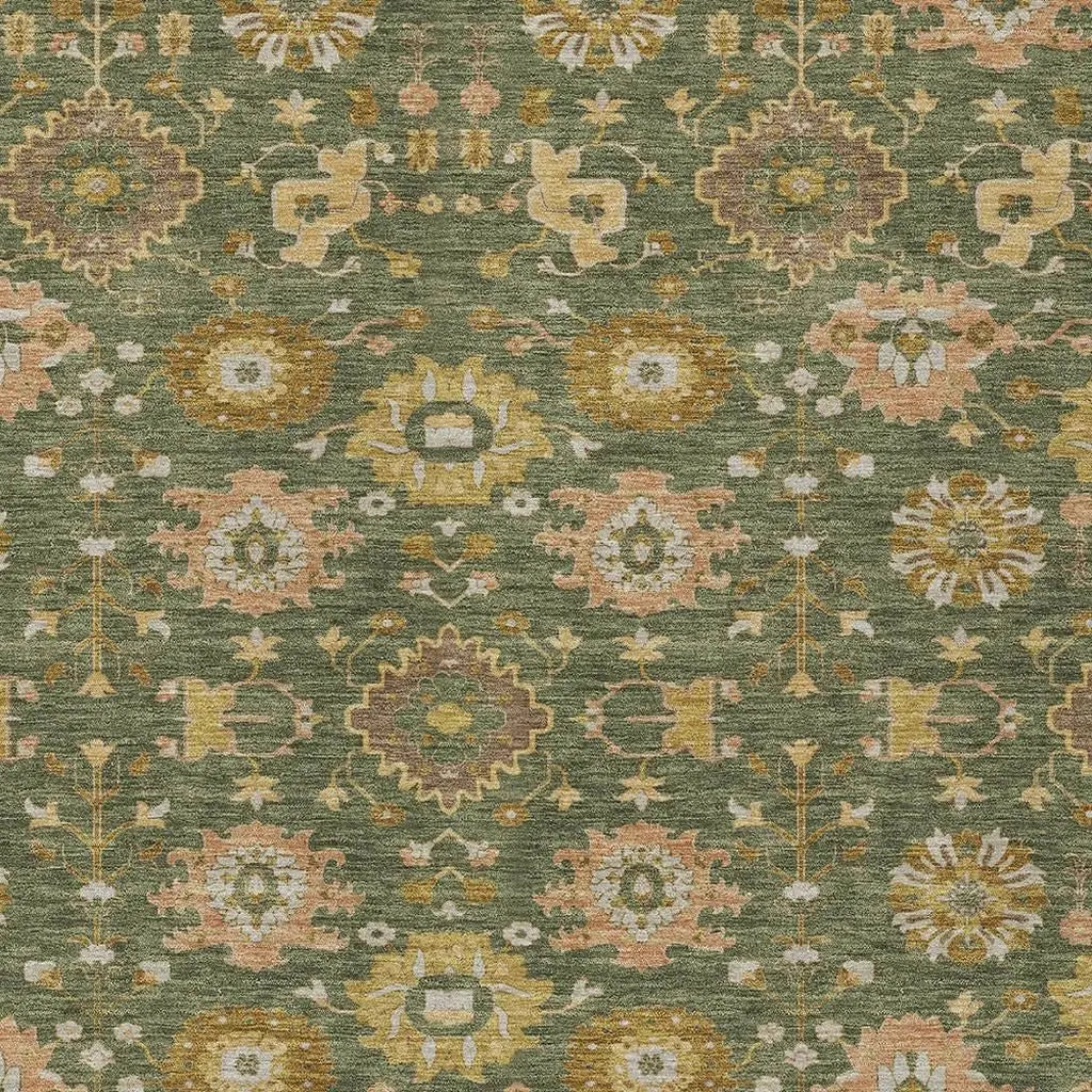 8' X 10' Olive Green And Green Geometric Washable Indoor Outdoor Area Rug Homeroots Outdoor