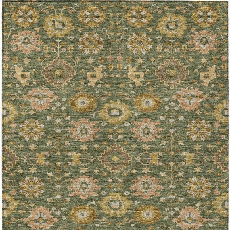 8' X 10' Olive Green And Green Geometric Washable Indoor Outdoor Area Rug Homeroots Outdoor
