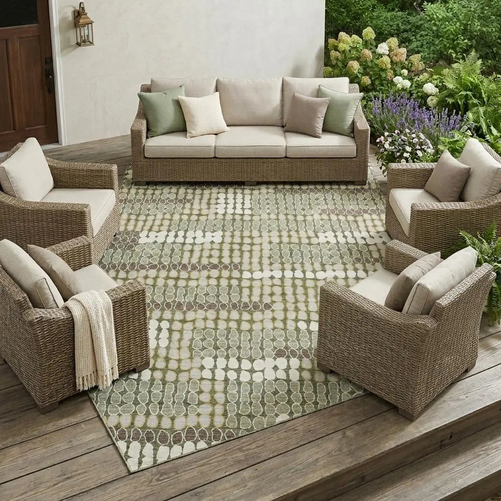 8' X 10' Olive Green And Green Geometric Washable Indoor Outdoor Area Rug Homeroots Outdoor