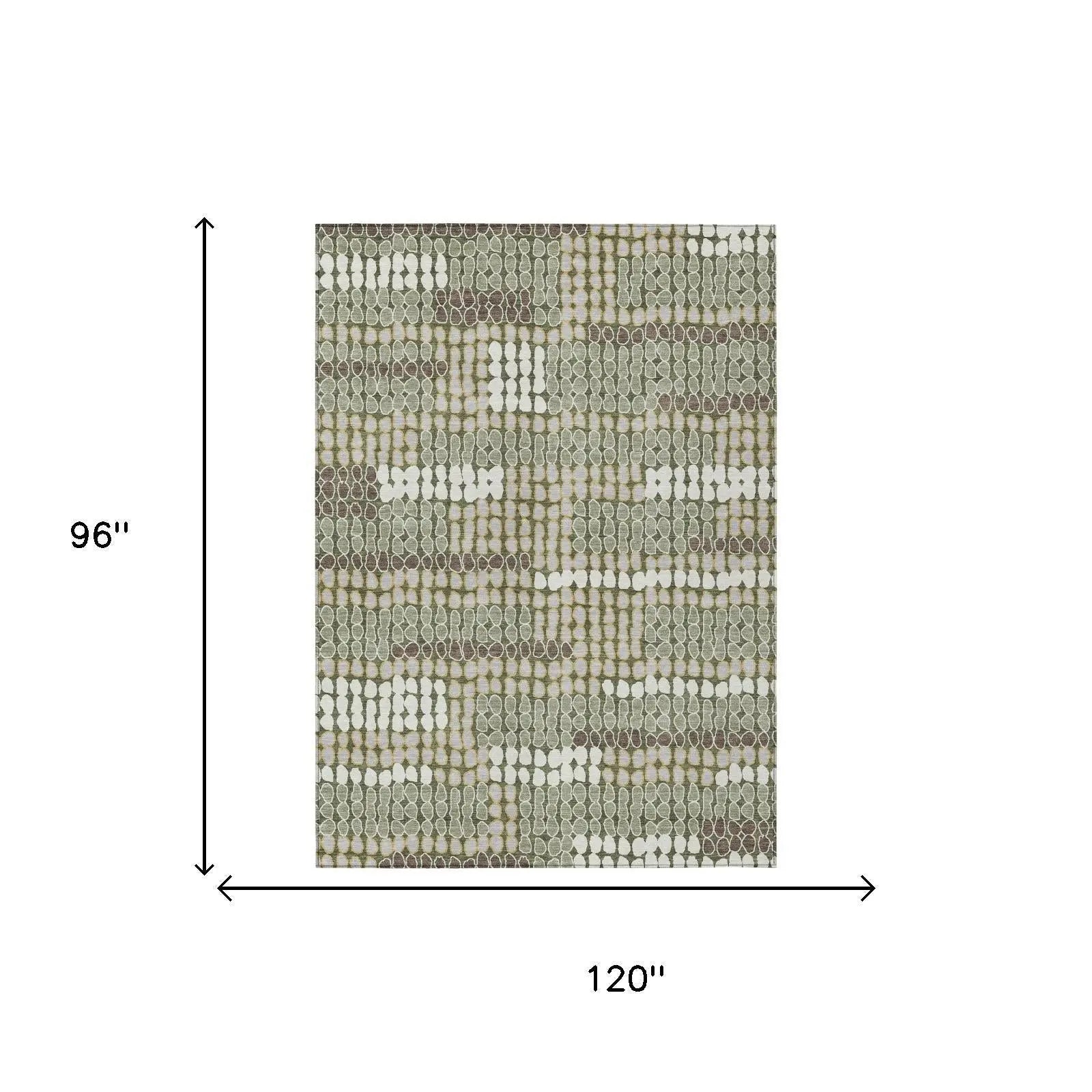 8' X 10' Olive Green And Green Geometric Washable Indoor Outdoor Area Rug Homeroots Outdoor