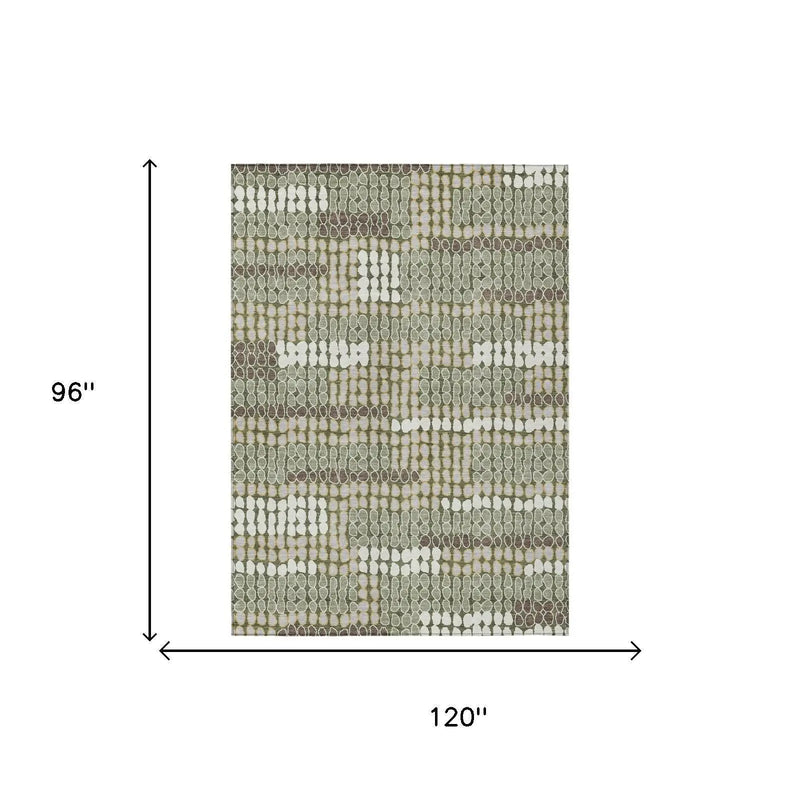 8' X 10' Olive Green And Green Geometric Washable Indoor Outdoor Area Rug Homeroots Outdoor