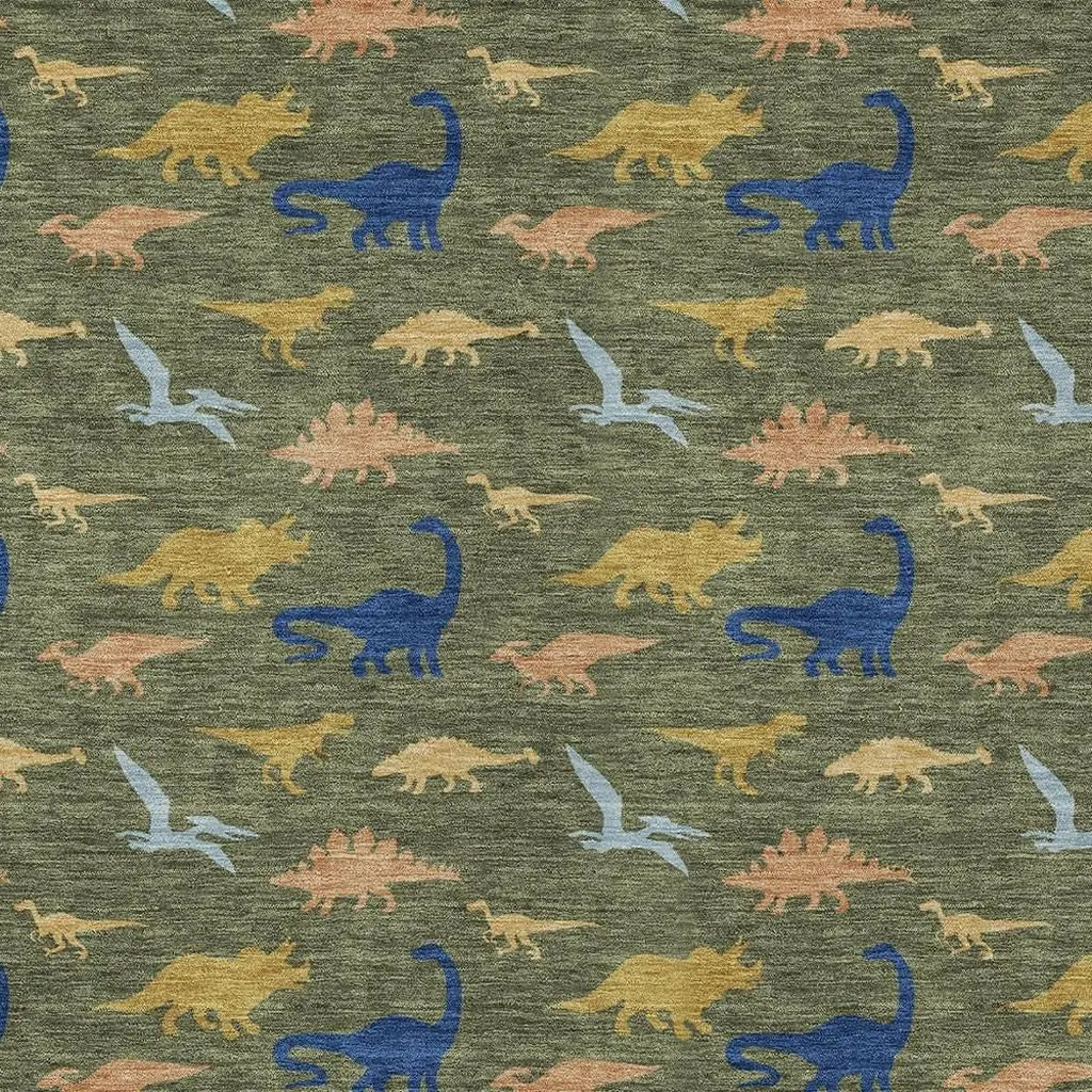 8' X 10' Olive Green And Green Geometric Washable Indoor Outdoor Area Rug Homeroots Outdoor