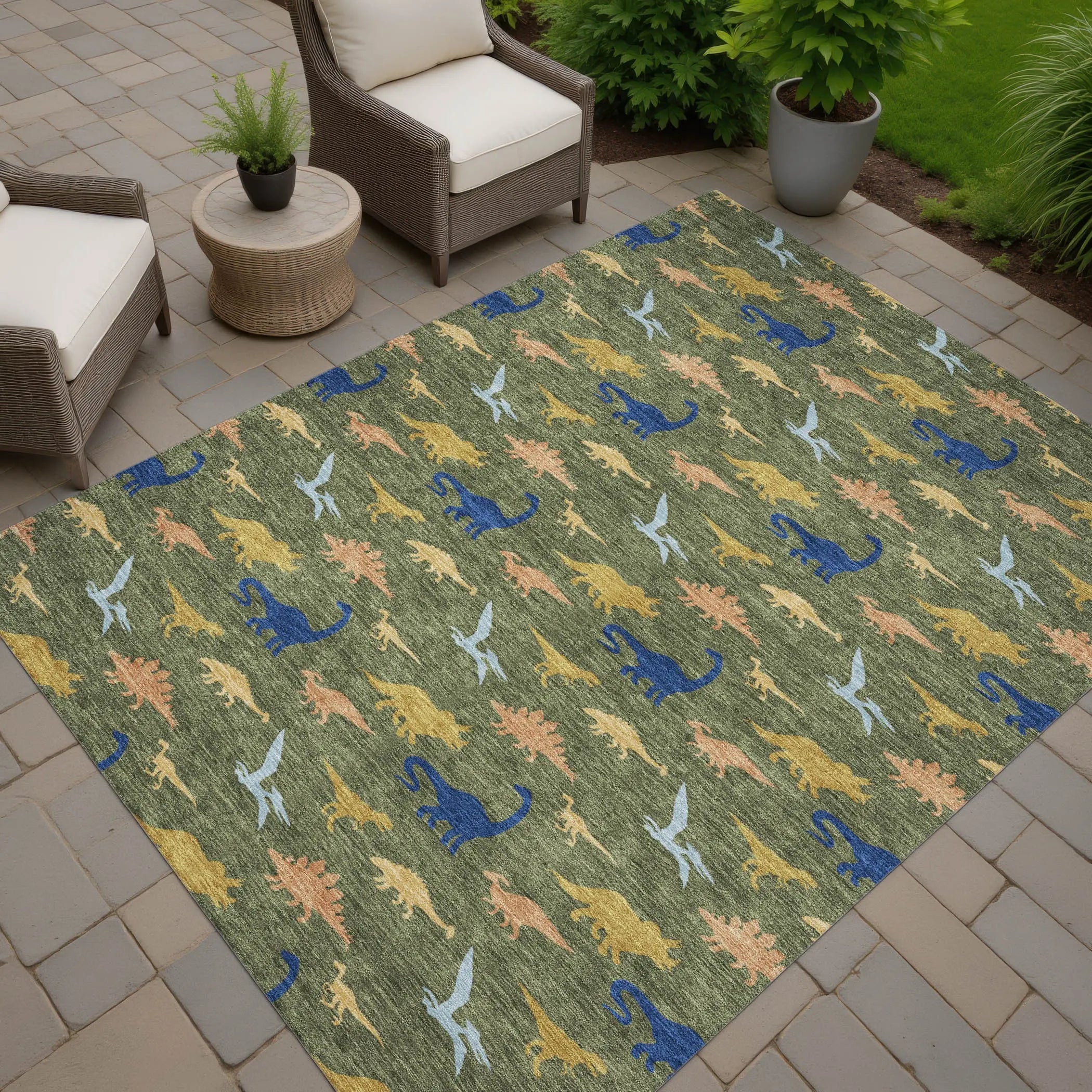 8' X 10' Olive Green And Green Geometric Washable Indoor Outdoor Area Rug Homeroots Outdoor